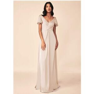 Azazie | Dresses | Azazie Soren White Alabaster Aline Pleated Stretch Satin Bridesmaid  Dress Sz A4
